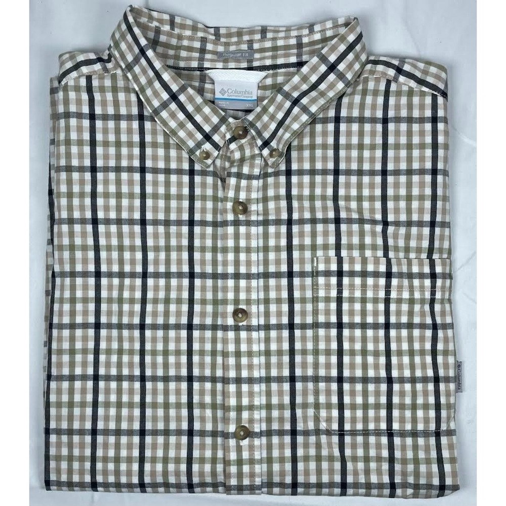 Columbia Men's Rapid Rivers II Short Sleeve Button Down Shirt Beige/Black 2XL